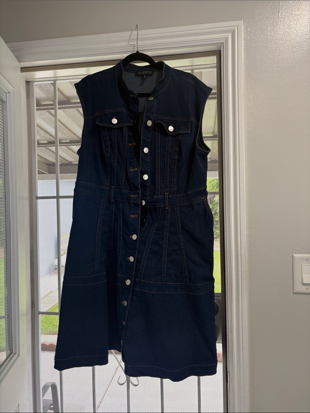 Eloquu Sleeveless Denim fit & flare shirtDress with Front Buttons